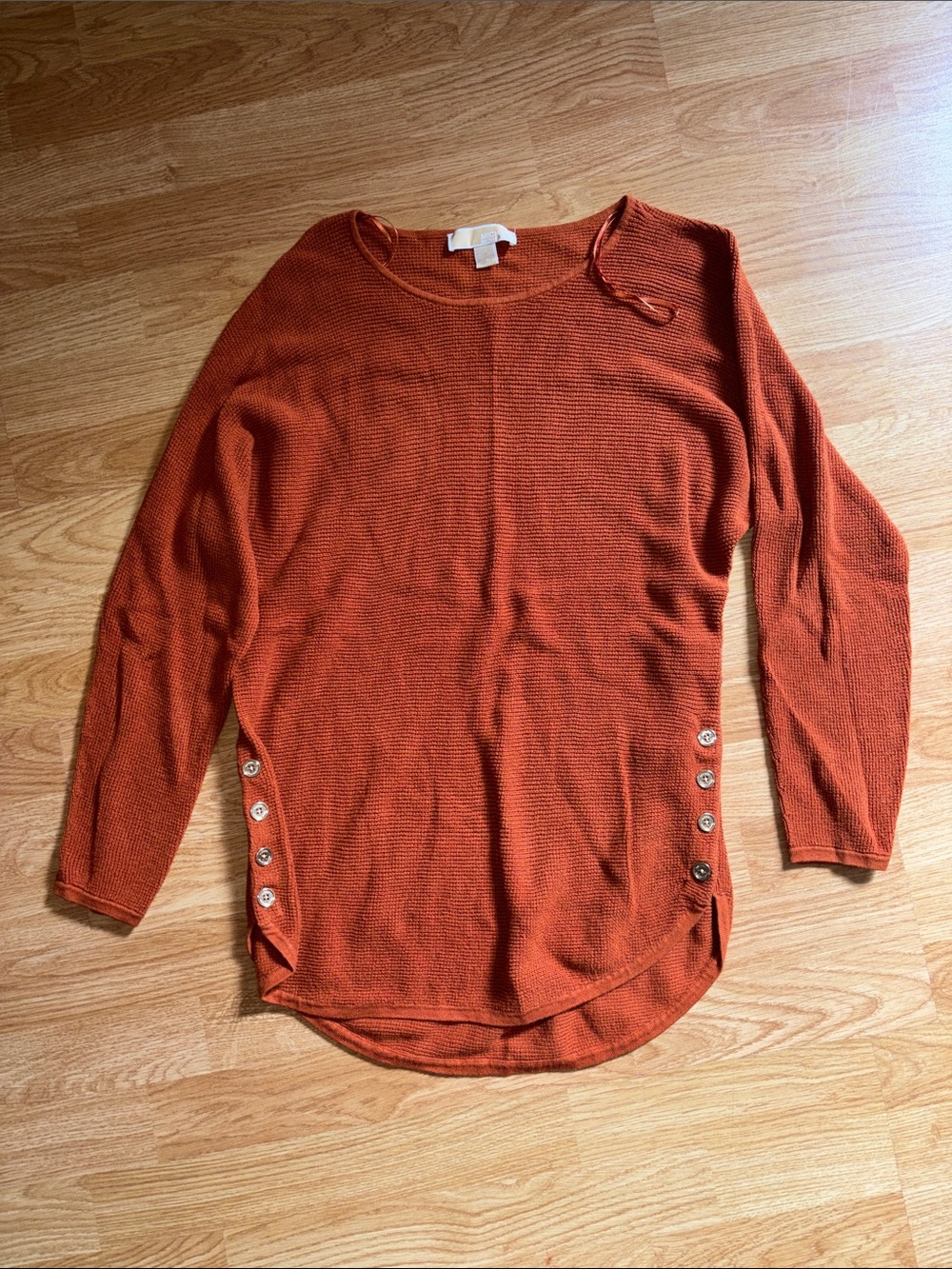MICHAEL Michael Kors Rust Orange Long Sleeve Button-Hem Knit Top
